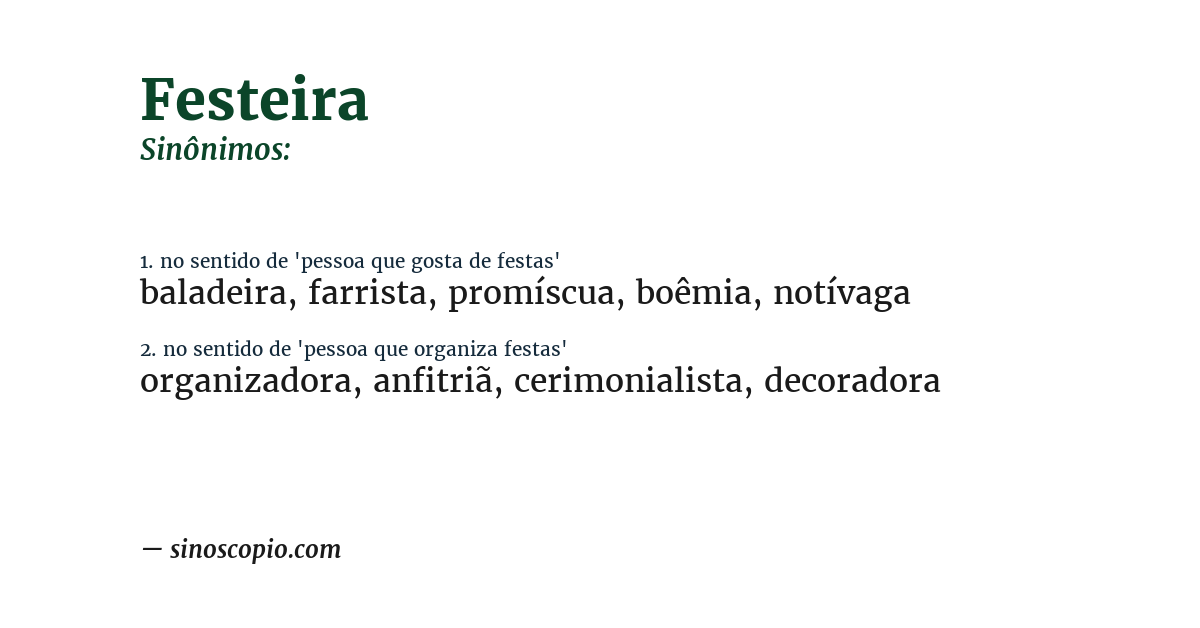 Sinônimo de festeira