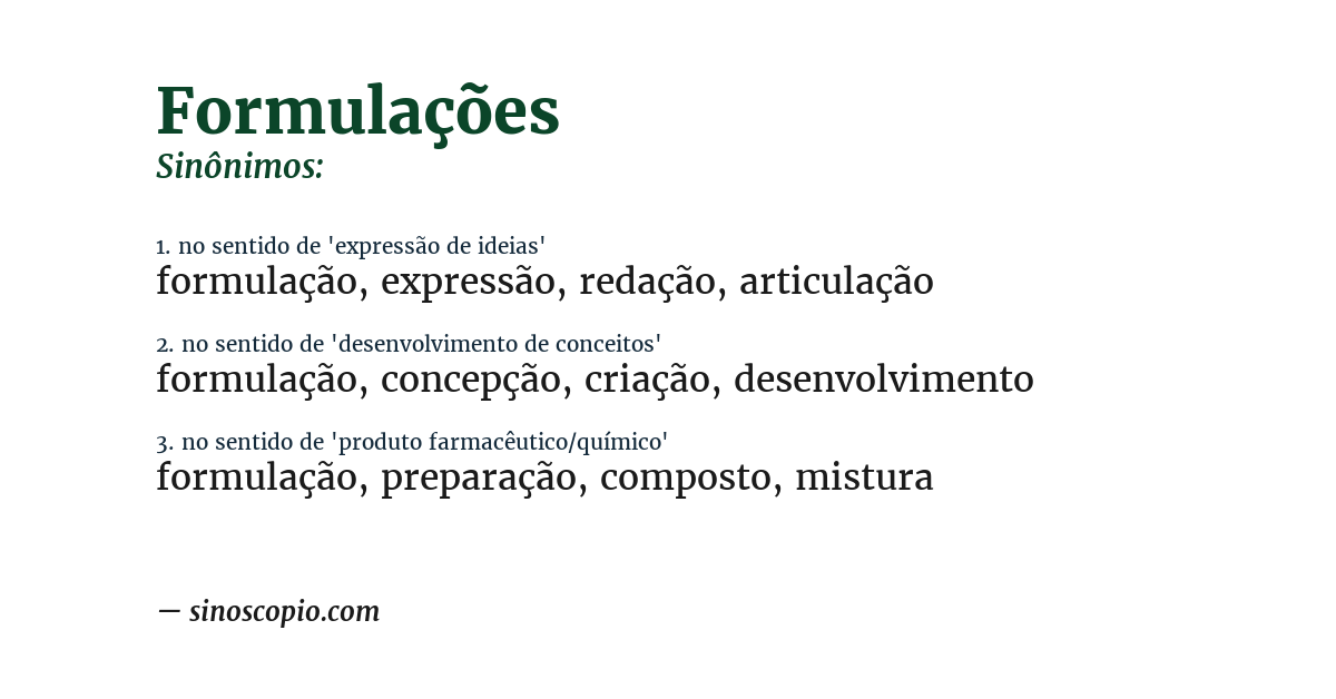 Sinônimo de formulações