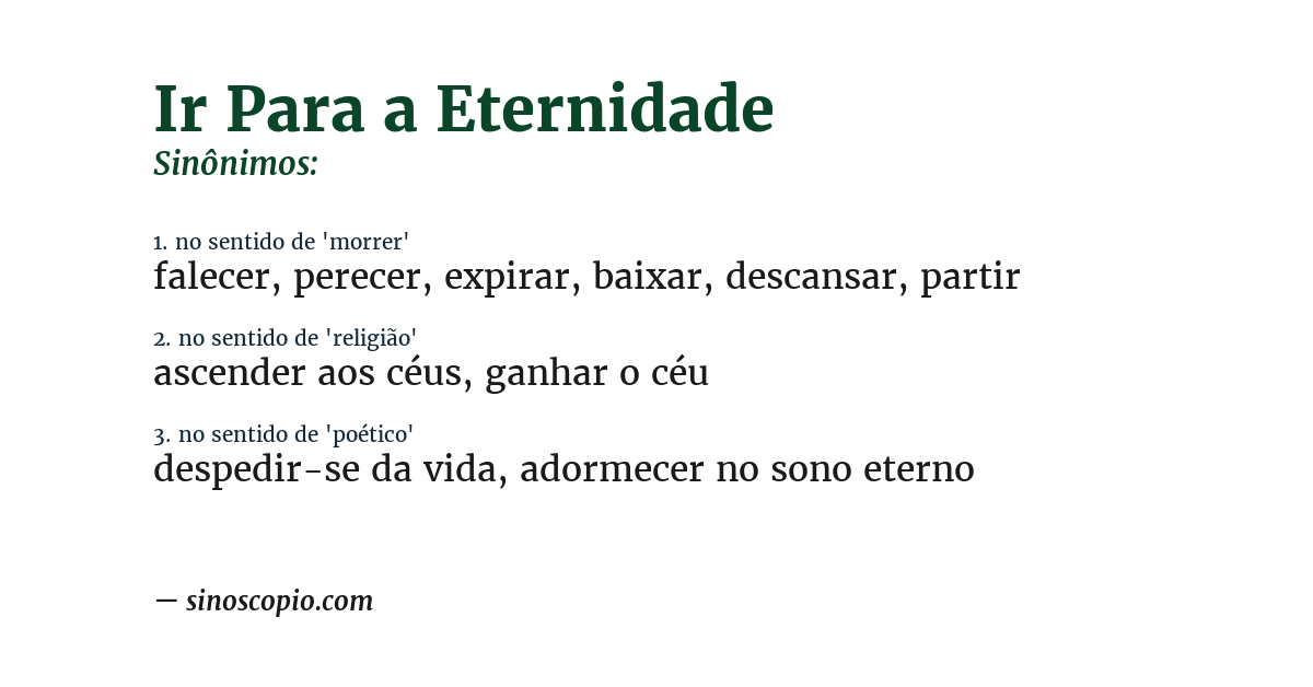 Sinônimo de ir para a eternidade
