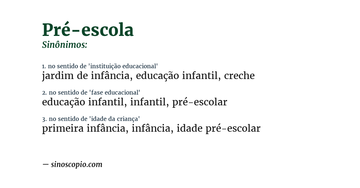 Sinônimo de pré-escola