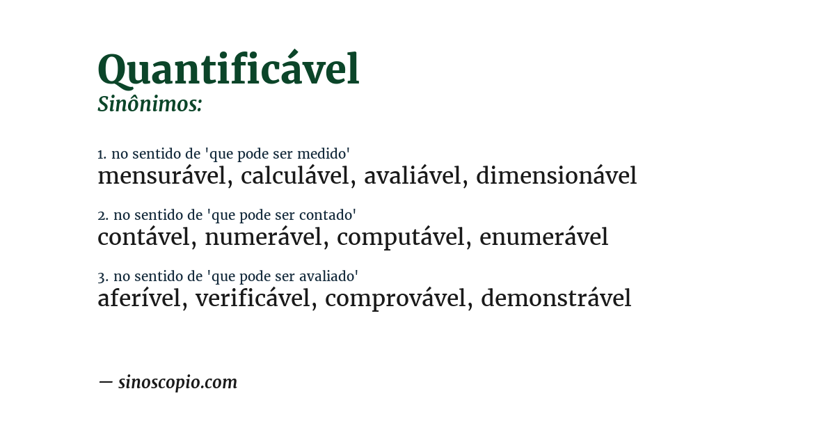 Sinônimo de quantificável