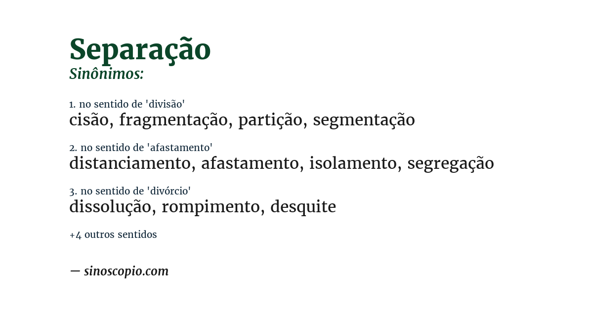 Sinônimo de separação