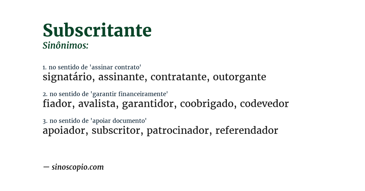 Sinônimo de subscritante