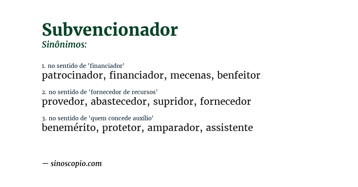 Sinônimo de subvencionador