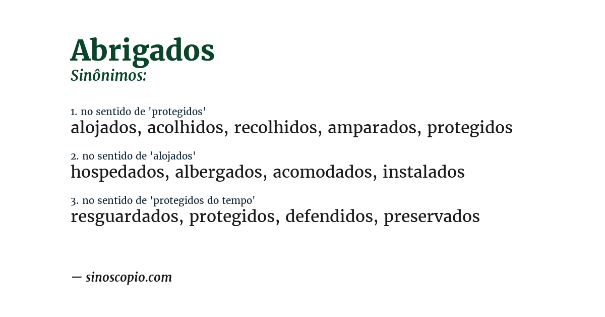 Sinônimo de abrigados