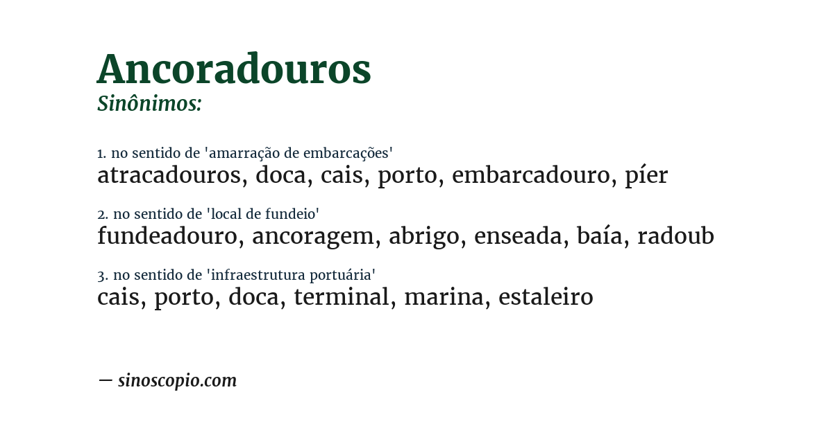Sinônimo de ancoradouros
