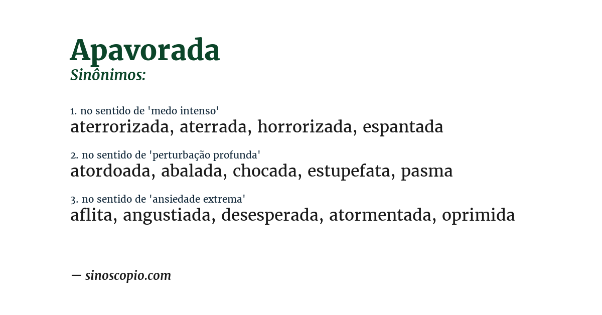 Sinônimo de apavorada