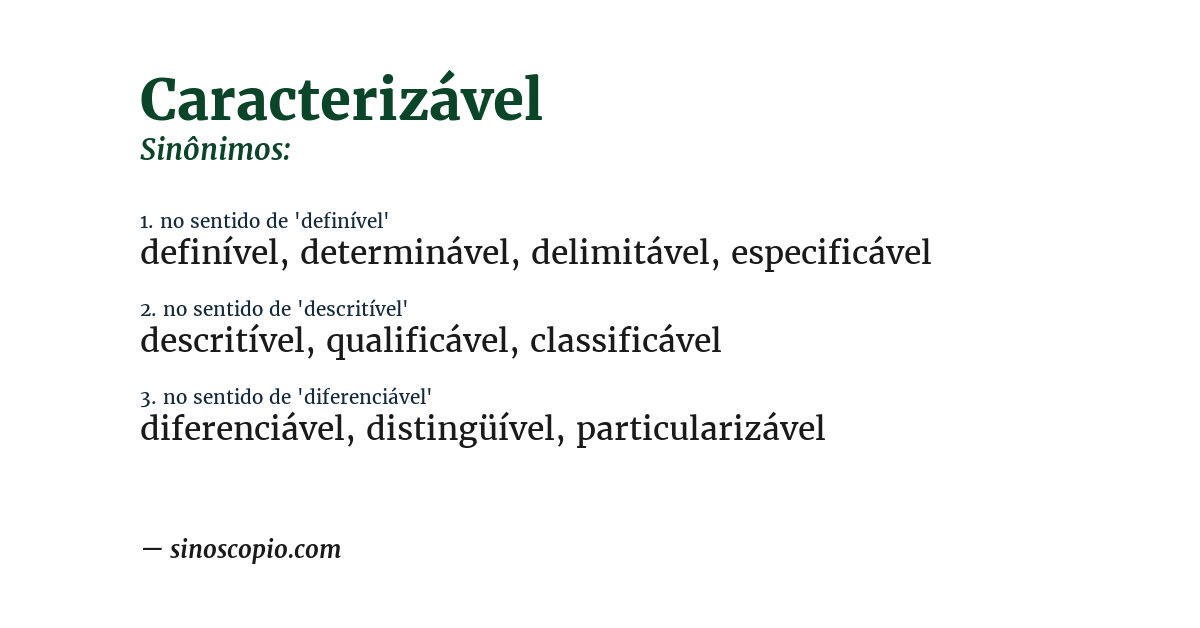 Sinônimo de caracterizável