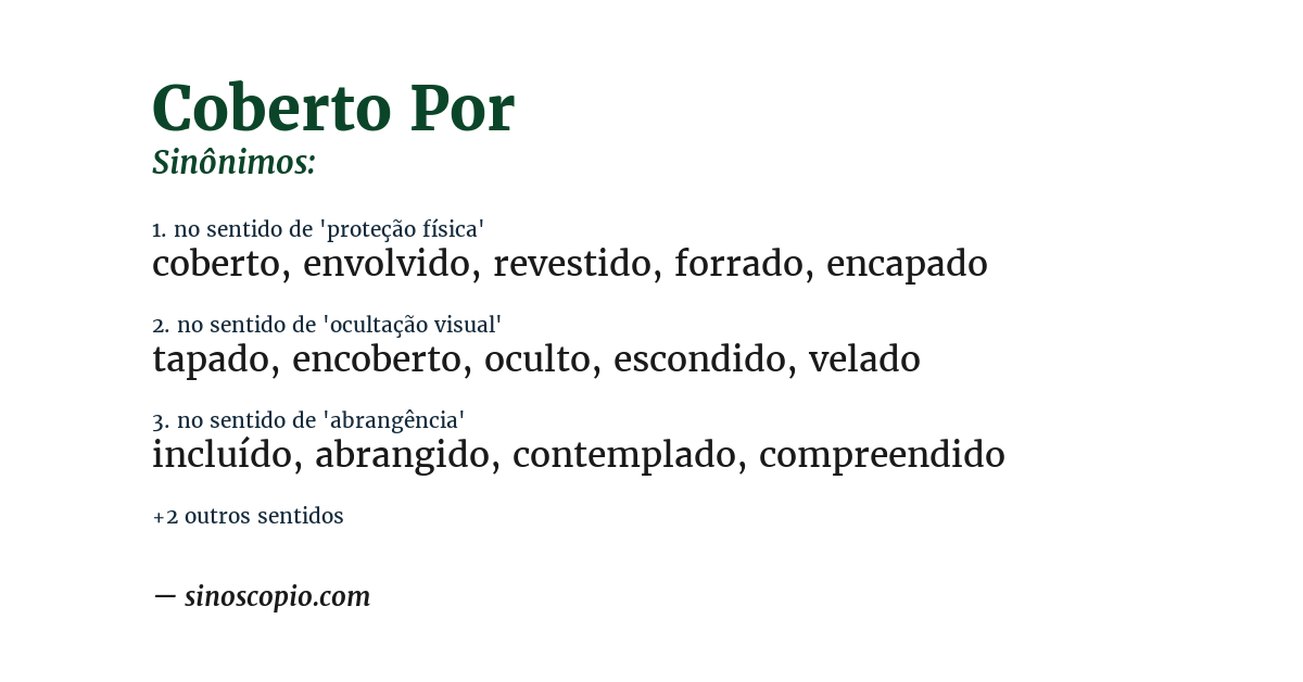 Sinônimo de coberto por