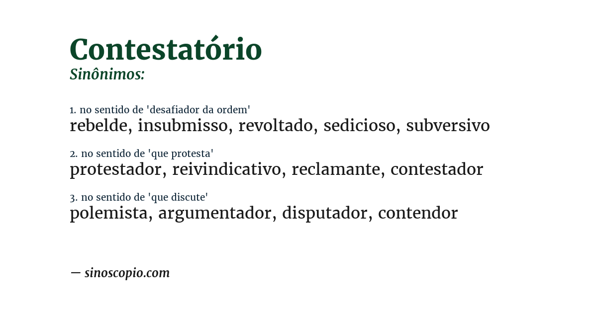 Sinônimo de contestatório