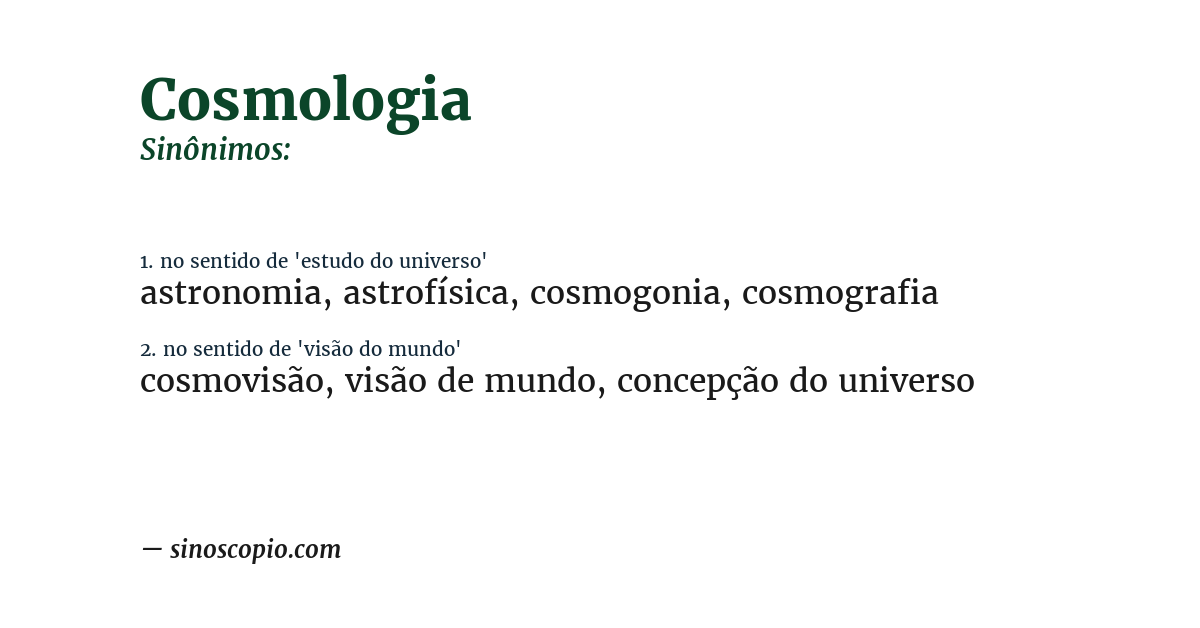 Sinônimo de cosmologia
