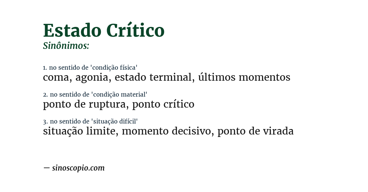 Sinônimo de estado crítico