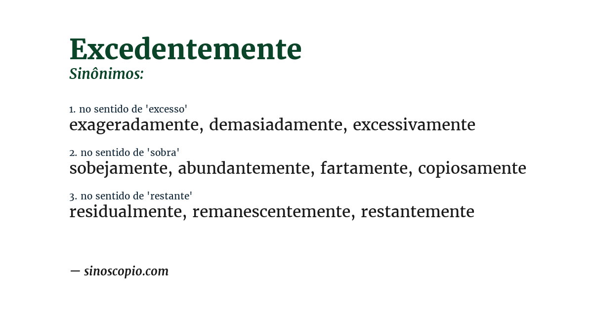 Sinônimo de excedentemente