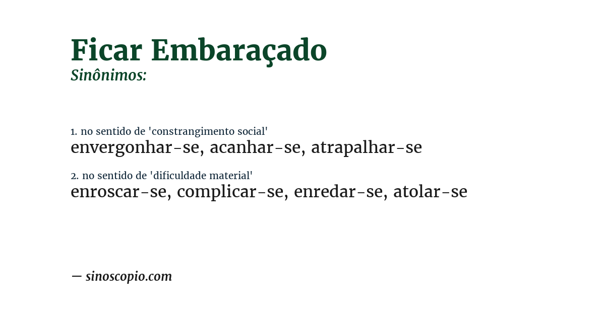 Sinônimo de ficar embaraçado