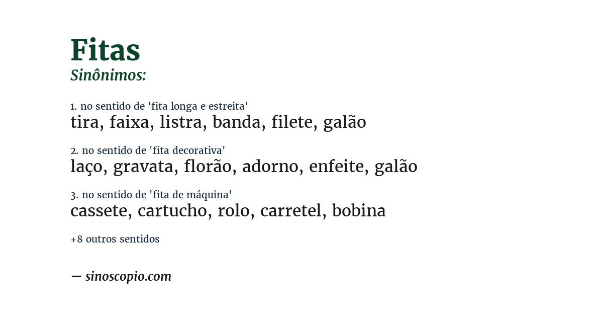 Sinônimo de fitas