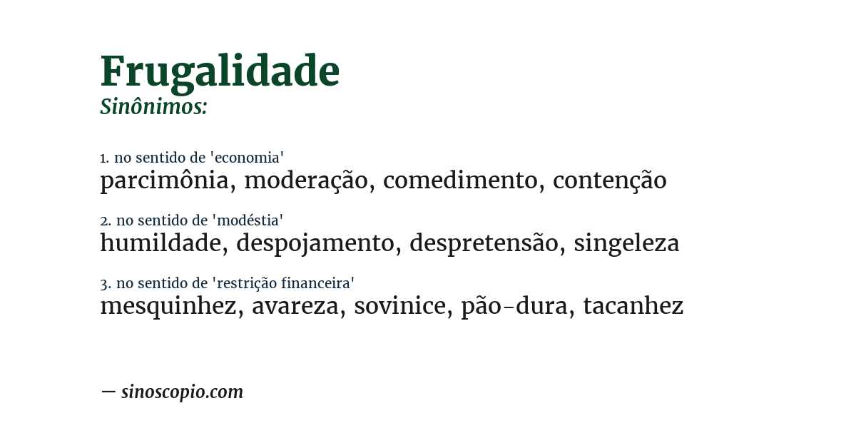 Sinônimo de frugalidade