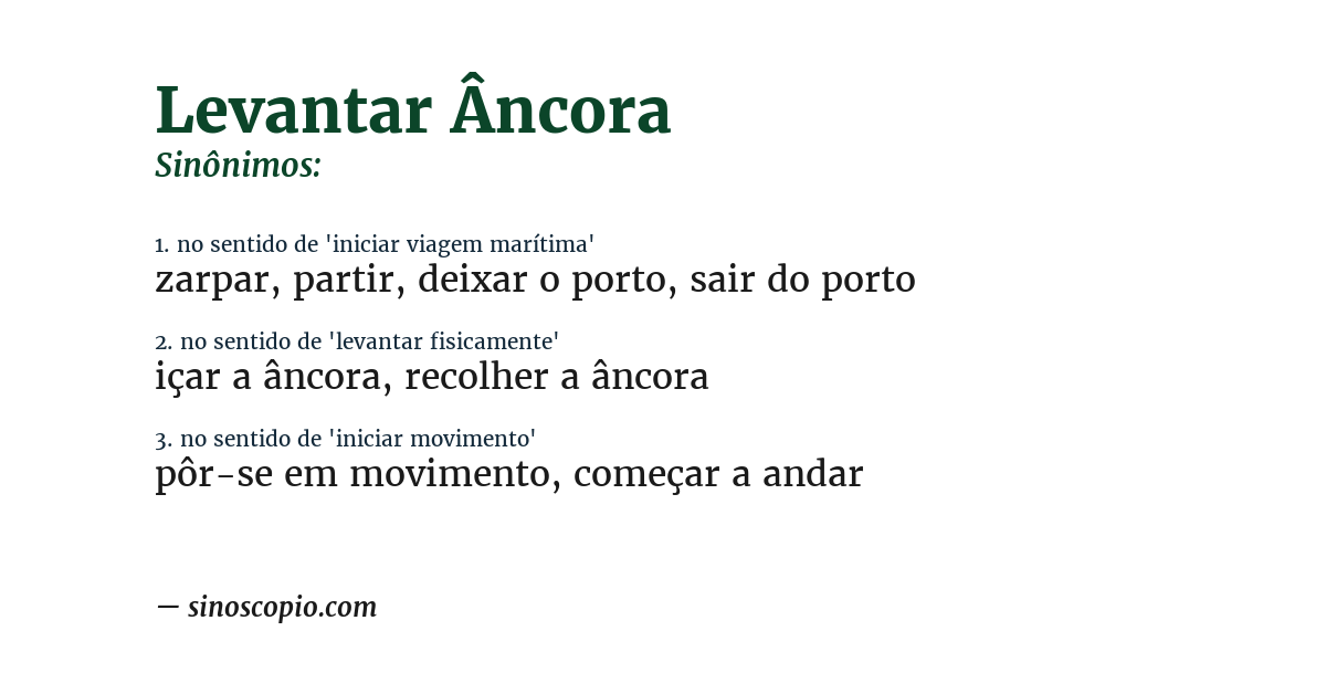 Sinônimo de levantar âncora