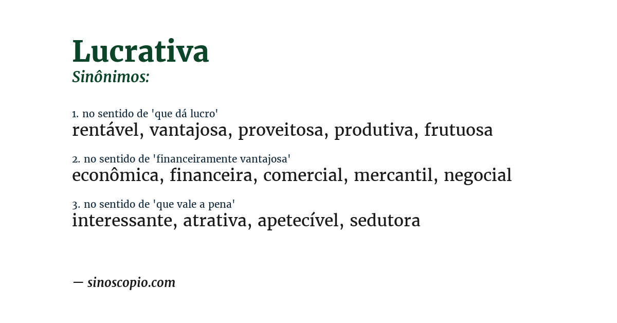 Sinônimo de lucrativa