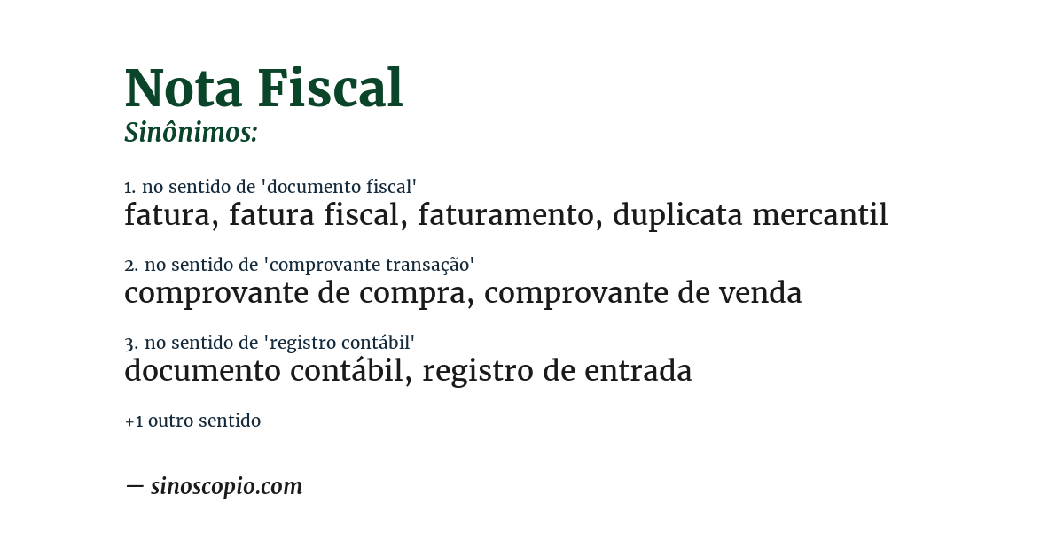 Sinônimo de nota fiscal