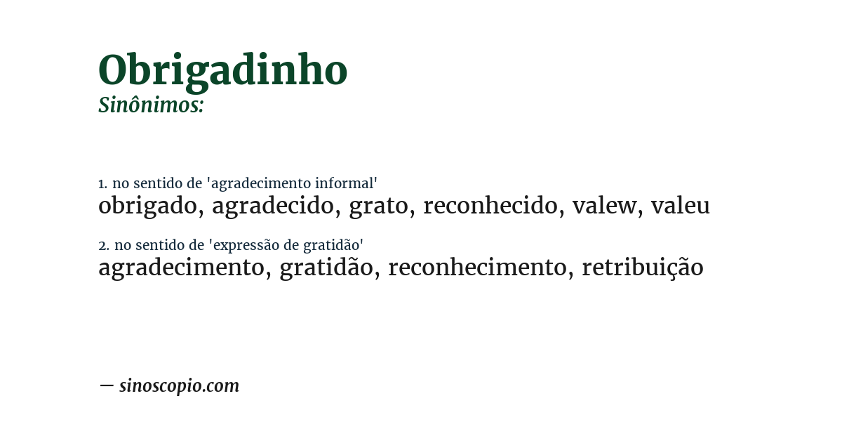 Sinônimo de obrigadinho