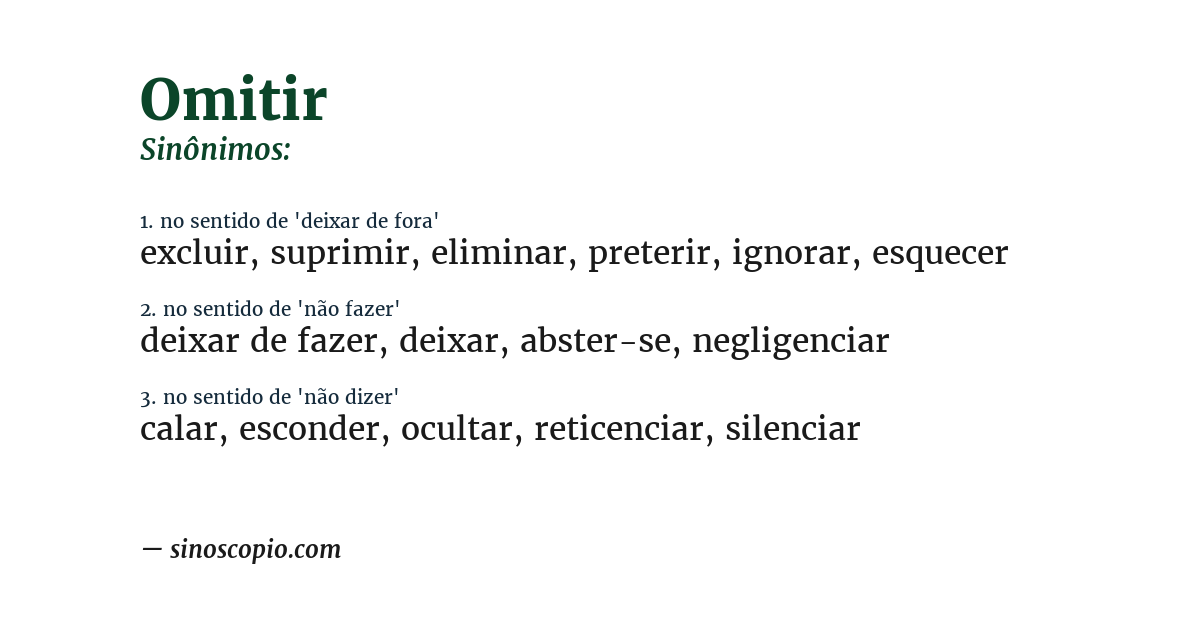 Sinônimo de omitir