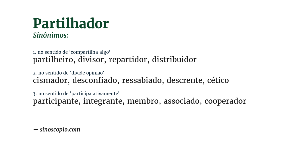 Sinônimo de partilhador