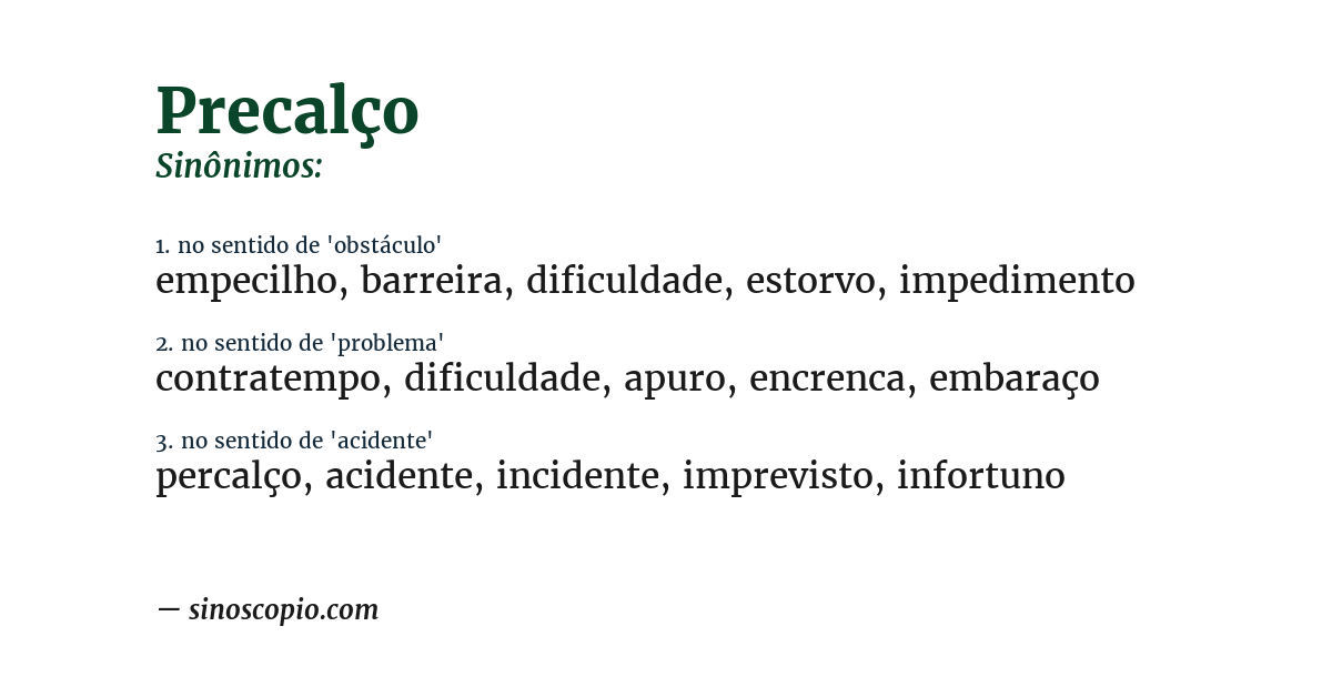 Sinônimo de precalço