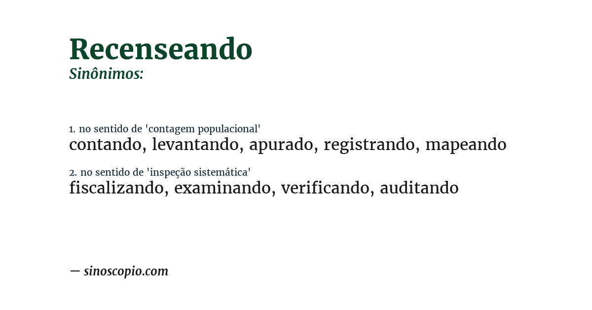 Sinônimo de recenseando
