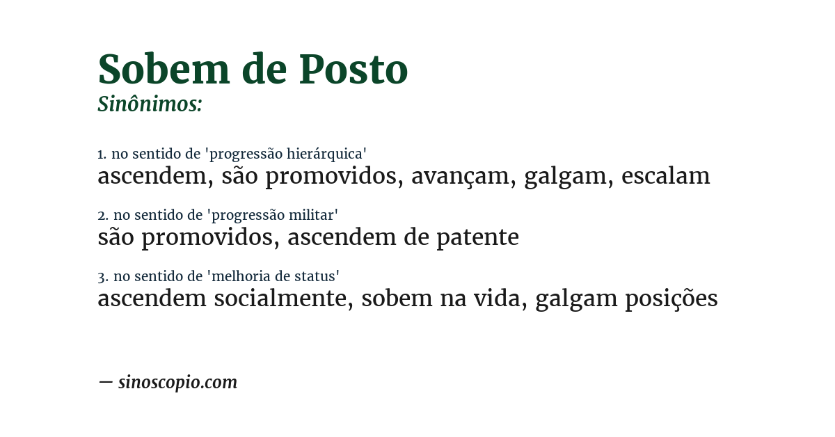 Sinônimo de sobem de posto