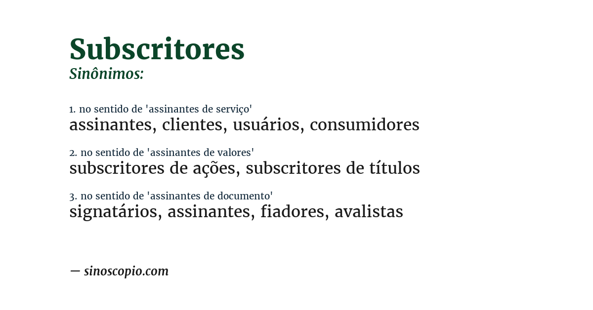 Sinônimo de subscritores
