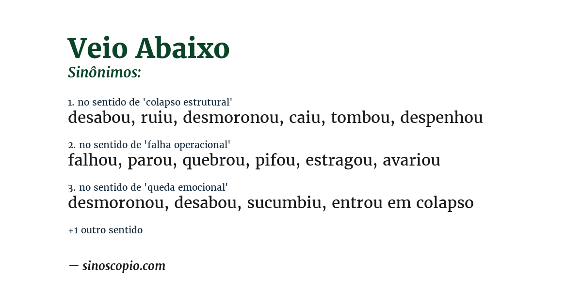 Sinônimo de veio abaixo