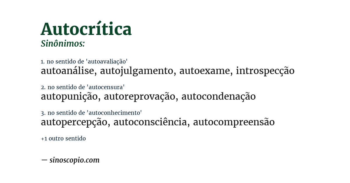 Sinônimo de autocrítica