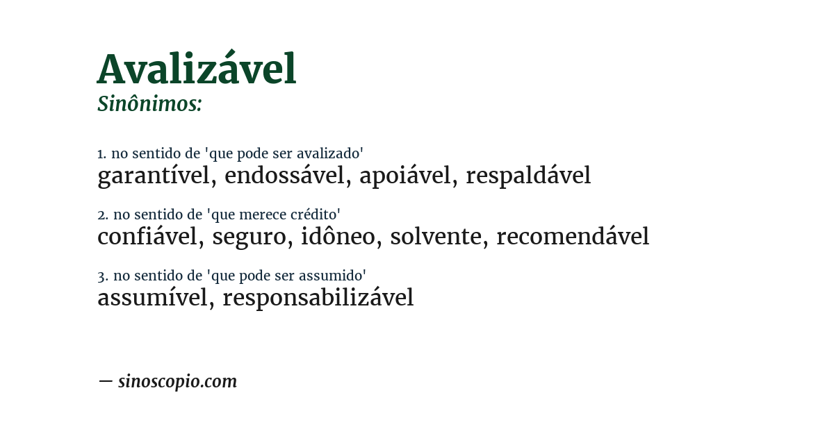 Sinônimo de avalizável