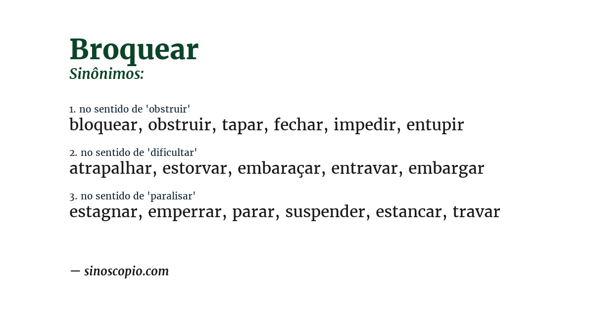 Sinônimo de broquear