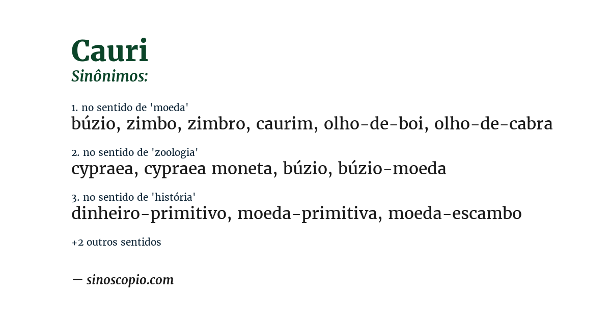 Sinônimo de cauri