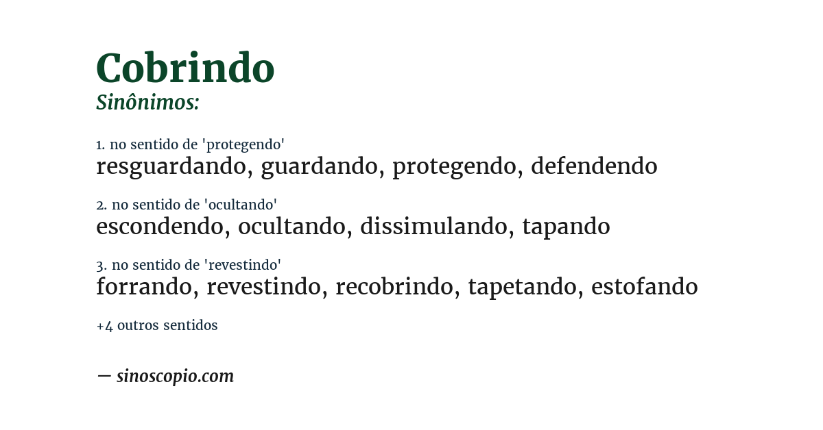 Sinônimo de cobrindo