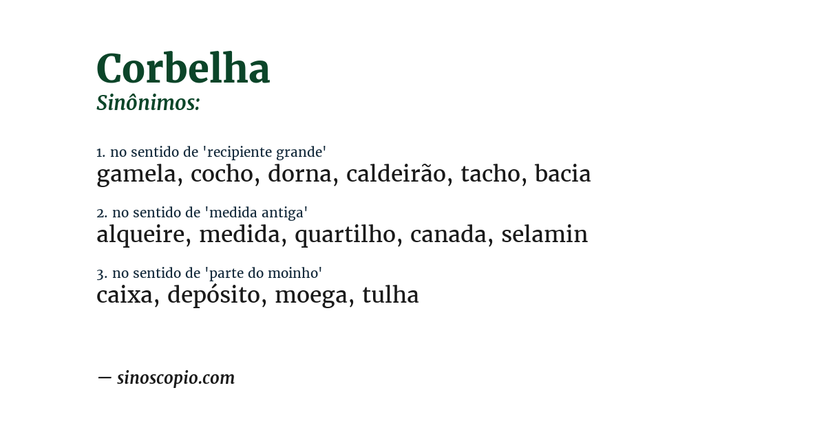 Sinônimo de corbelha