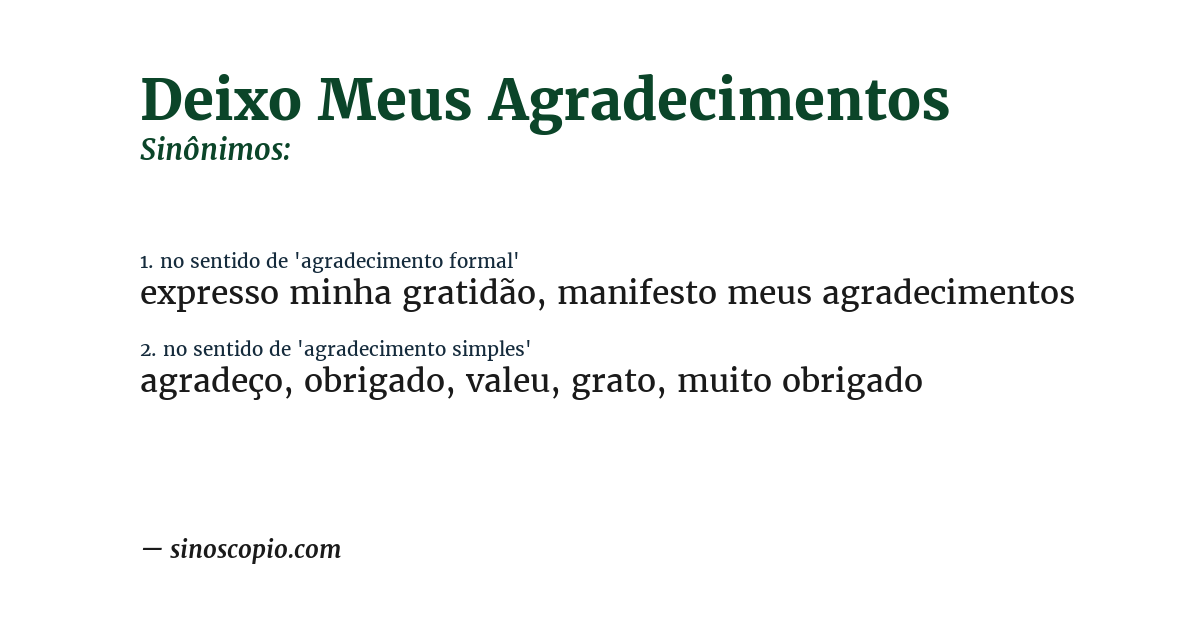 Sinônimo de deixo meus agradecimentos