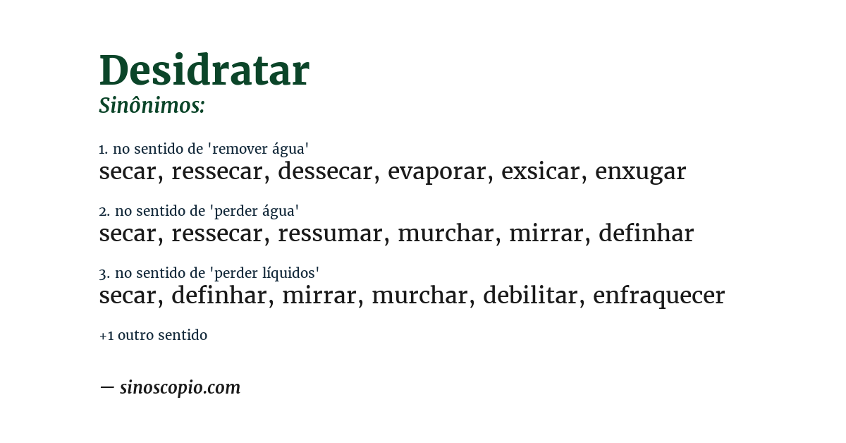 Sinônimo de desidratar