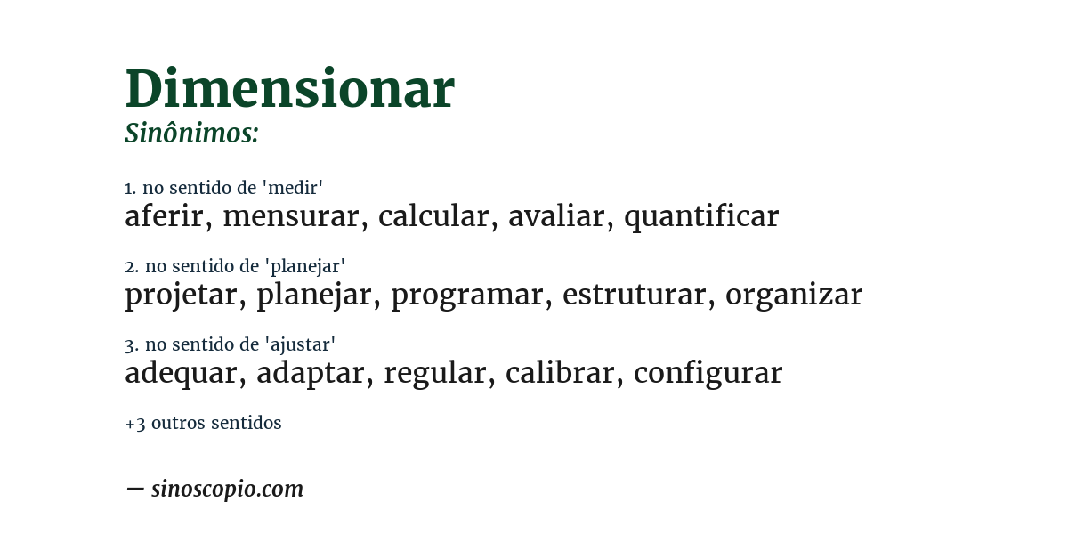 Sinônimo de dimensionar