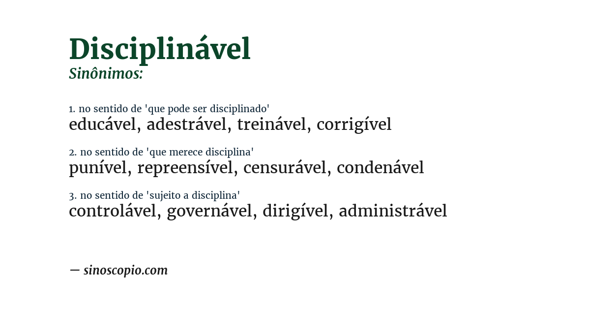 Sinônimo de disciplinável