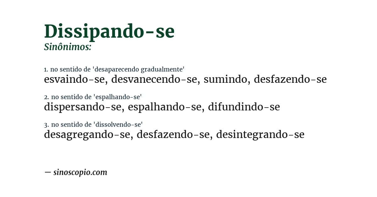 Sinônimo de dissipando-se