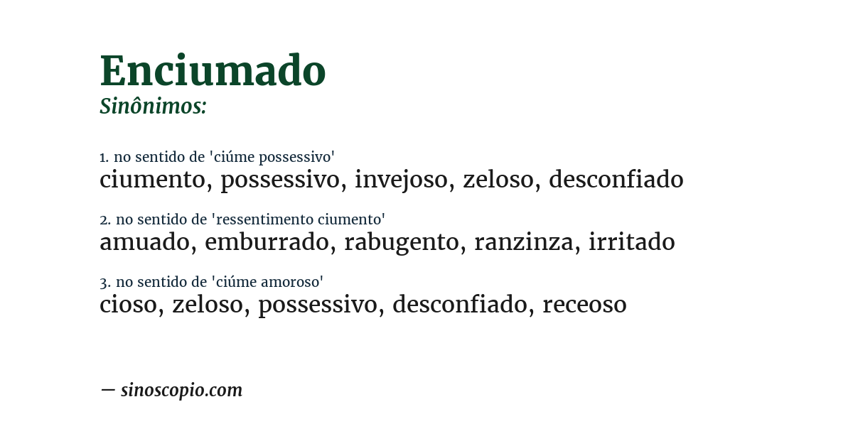 Sinônimo de enciumado