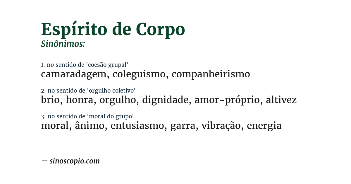 Sinônimo de espírito de corpo