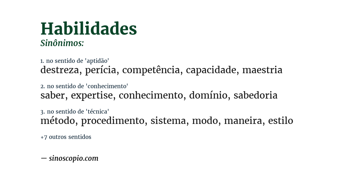 Sinônimo de habilidades
