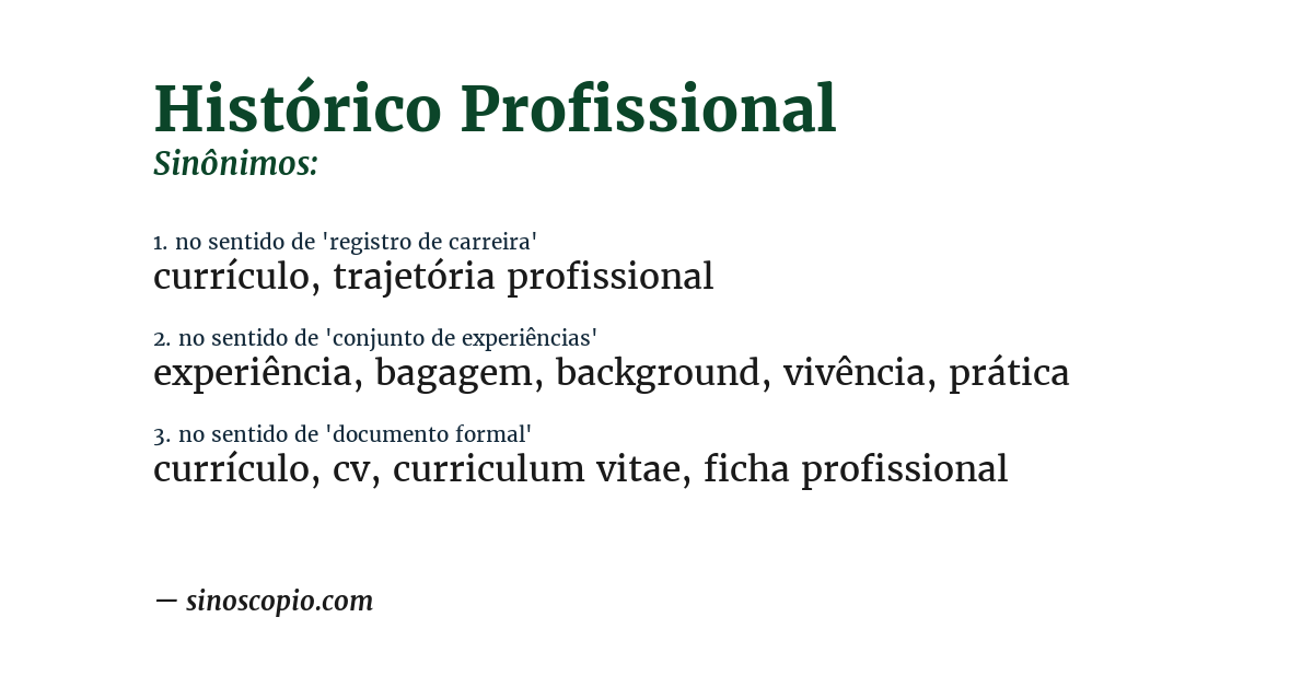 Sinônimo de histórico profissional