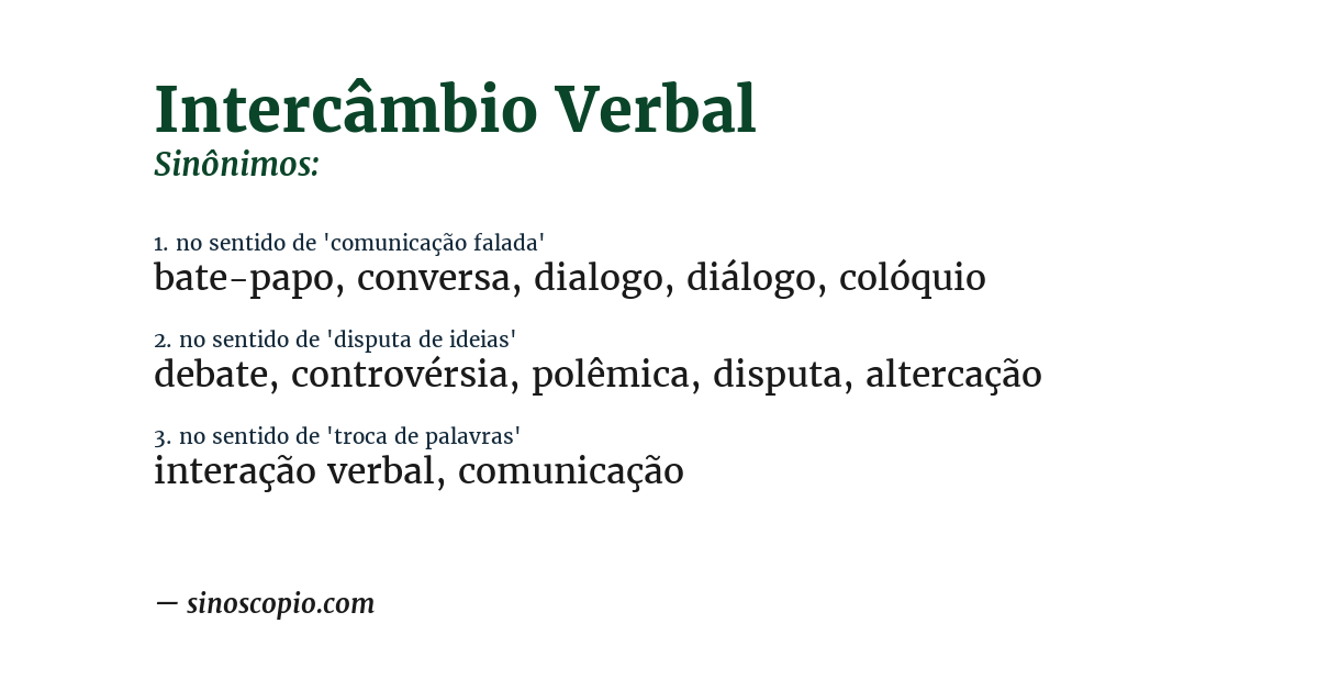 Sinônimo de intercâmbio verbal