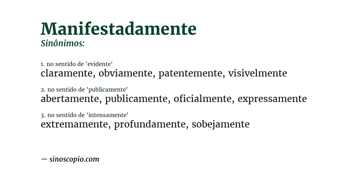 Sinônimo de manifestadamente