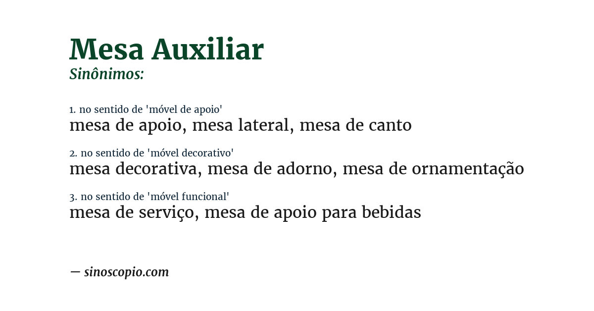 Sinônimo de mesa auxiliar