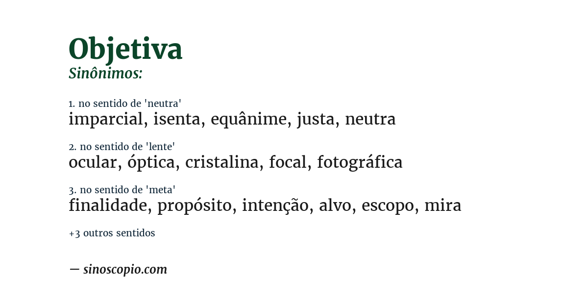 Sinônimo de objetiva